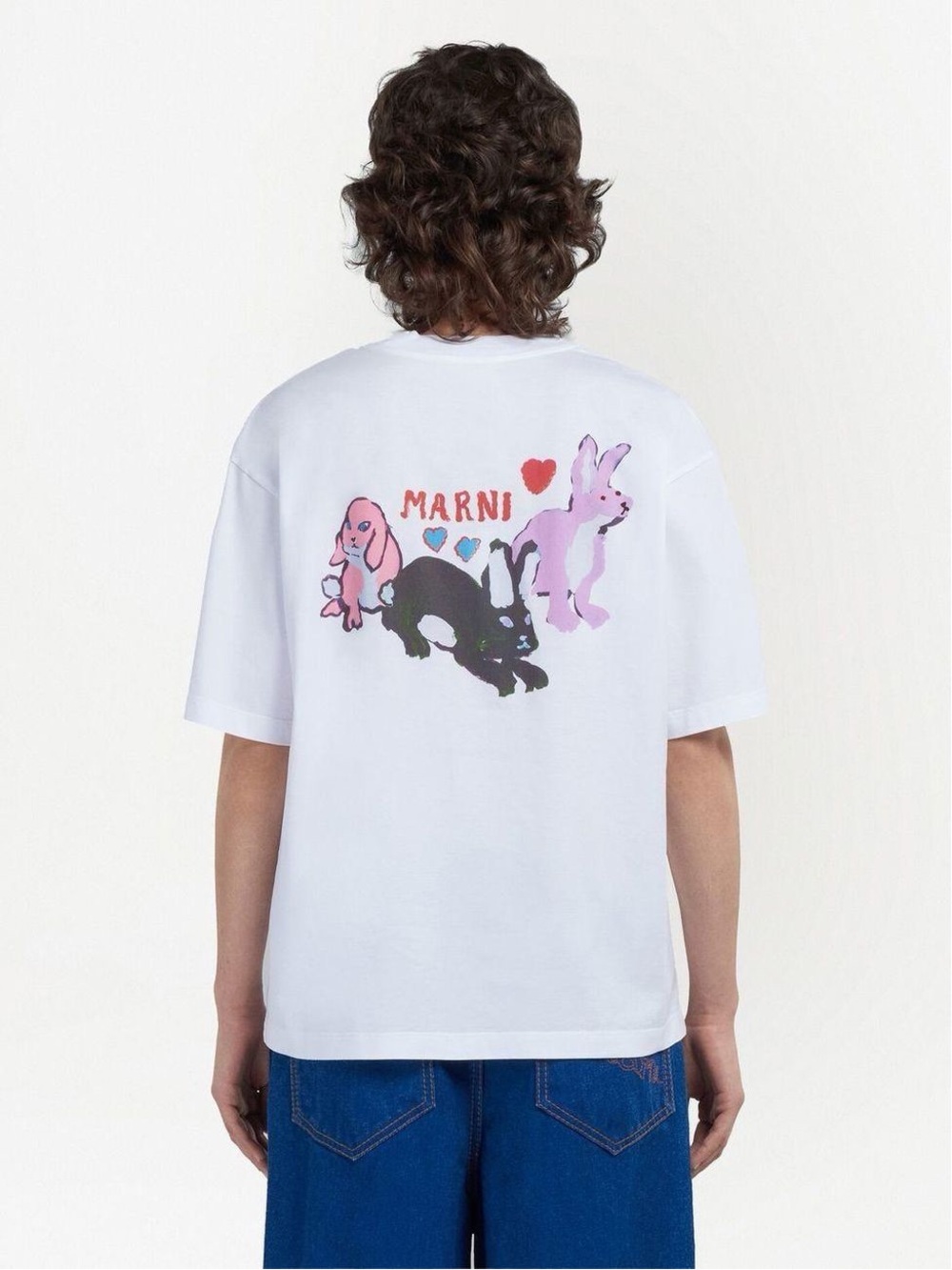 MARNI Cream Bio Cotton Graphic T-Shirt with Rabbits Bunnies - Size 36